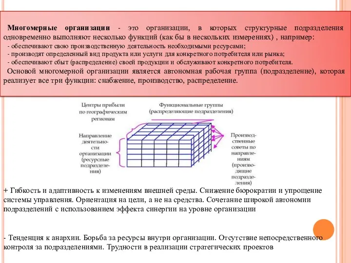 Многомерные организации - это организации, в которых структурные подразделения одновременно