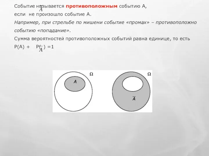 Событие называется противоположным событию А, если не произошло событие А.