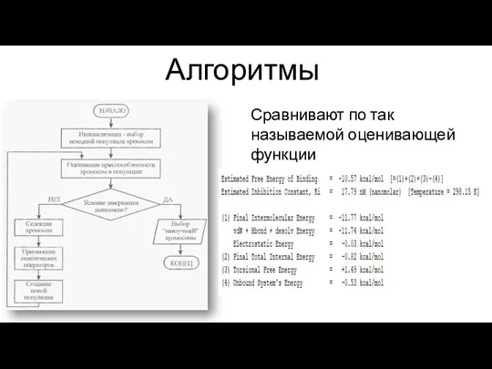 Алгоритмы Сравнивают по так называемой оценивающей функции