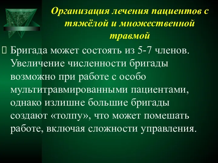 Организация лечения пациентов с тяжёлой и множественной травмой Бригада может