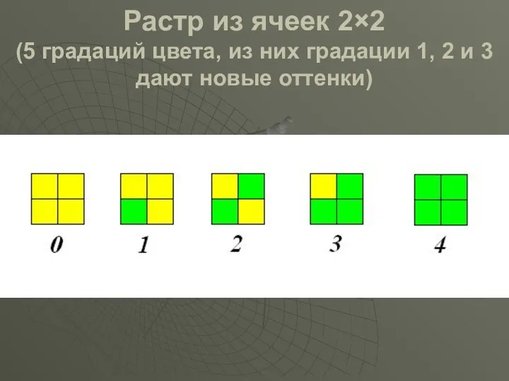 Растр из ячеек 2×2 (5 градаций цвета, из них градации