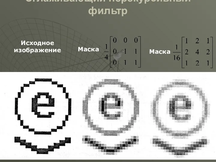 Сглаживающий нерекурсивный фильтр Исходное изображение Маска Маска