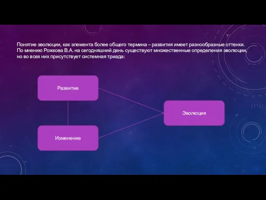 Понятие эволюции, как элемента более общего термина – развития имеет