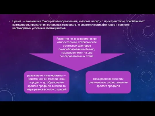 Время — важнейший фактор почвообразования, который, наряду с пространством, обеспечивает