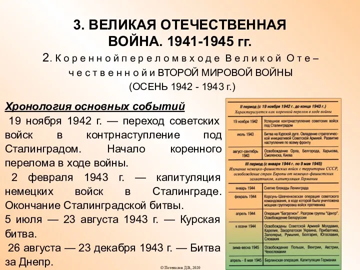 3. ВЕЛИКАЯ ОТЕЧЕСТВЕННАЯ ВОЙНА. 1941-1945 гг. 2. К о р