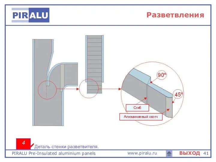 Деталь стенки разветвителя. 4 Алюминиевый скотч Сгиб Разветвления