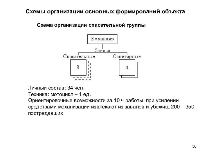 Схемы организации основных формирований объекта Схема организации спасательной группы Личный