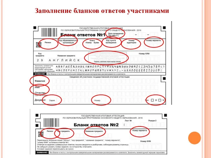 Заполнение бланков ответов участниками