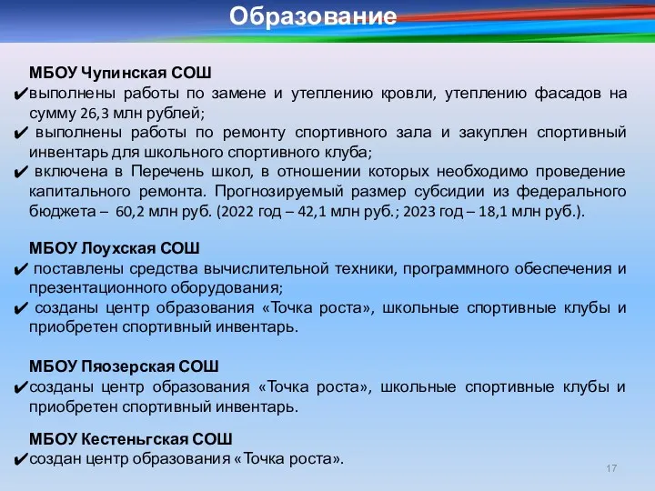 Образование МБОУ Чупинская СОШ выполнены работы по замене и утеплению