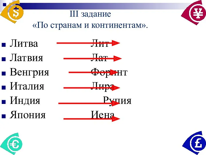 III задание «По странам и континентам». Литва Лит Латвия Лат