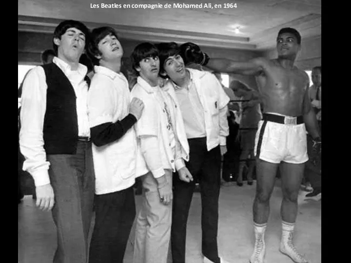 Les Beatles en compagnie de Mohamed Ali, en 1964
