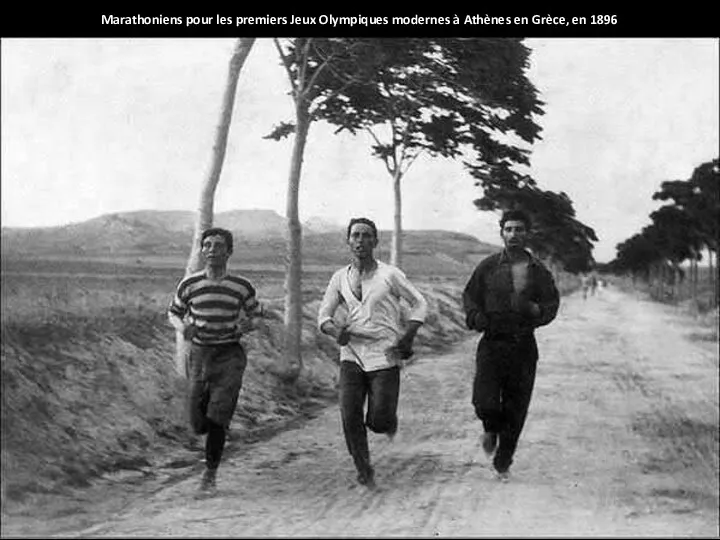 Marathoniens pour les premiers Jeux Olympiques modernes à Athènes en Grèce, en 1896