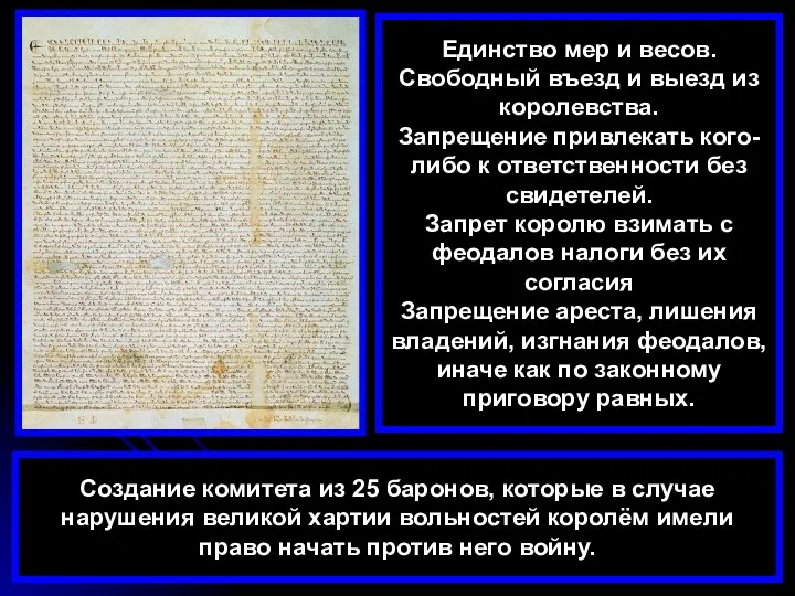 Единство мер и весов. Свободный въезд и выезд из королевства. Запрещение привлекать кого-либо