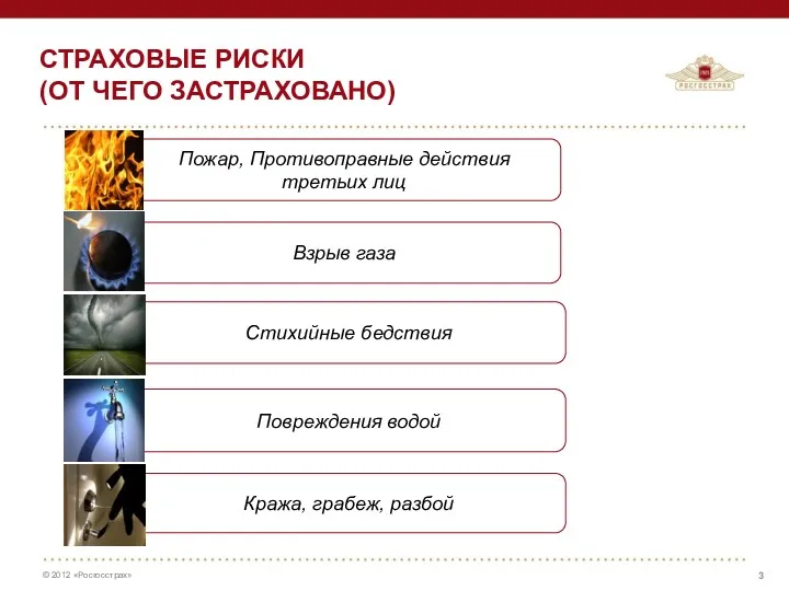 СТРАХОВЫЕ РИСКИ (ОТ ЧЕГО ЗАСТРАХОВАНО) Пожар, Противоправные действия третьих лиц