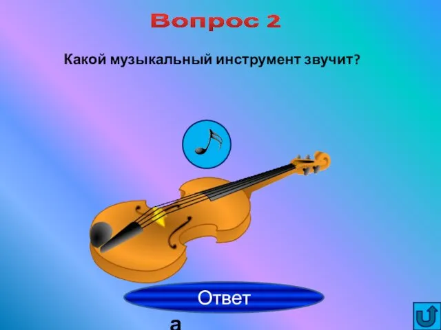 Вопрос 2 Какой музыкальный инструмент звучит? скрипка Ответ