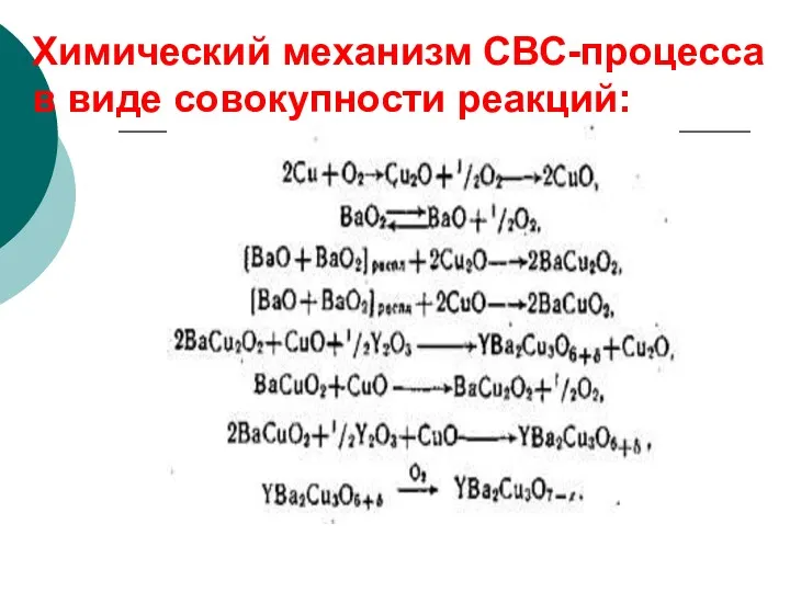 Химический механизм СВС-процесса в виде совокупности реакций: