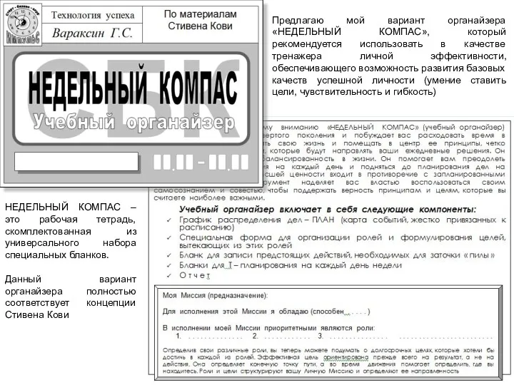 Предлагаю мой вариант органайзера «НЕДЕЛЬНЫЙ КОМПАС», который рекомендуется использовать в