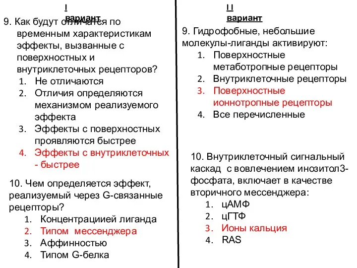 I вариант I I вариант 9. Гидрофобные, небольшие молекулы-лиганды активируют: