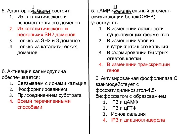 I вариант I I вариант 5. цAMP-чувствительный элемент-связывающий белок(CREB) участвует