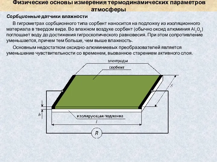 Физические основы измерения термодинамических параметров атмосферы Сорбционные датчики влажности В