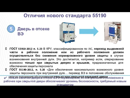 Только наличие двери в отсеке ВЭ и перемещение из контрольного положения в рабочее