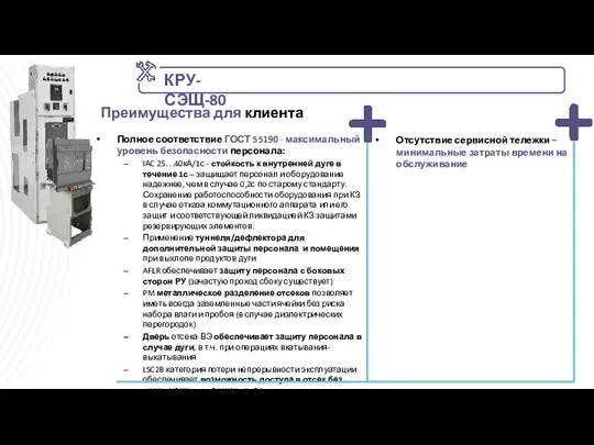 Преимущества для клиента Полное соответствие ГОСТ 55190 - максимальный уровень безопасности персонала: IAC