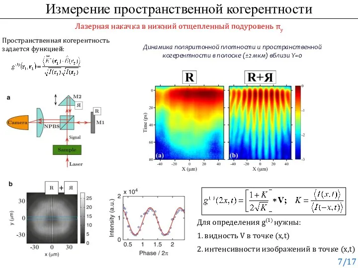 Измерение пространственной когерентности Лазерная накачка в нижний отщепленный подуровень πy