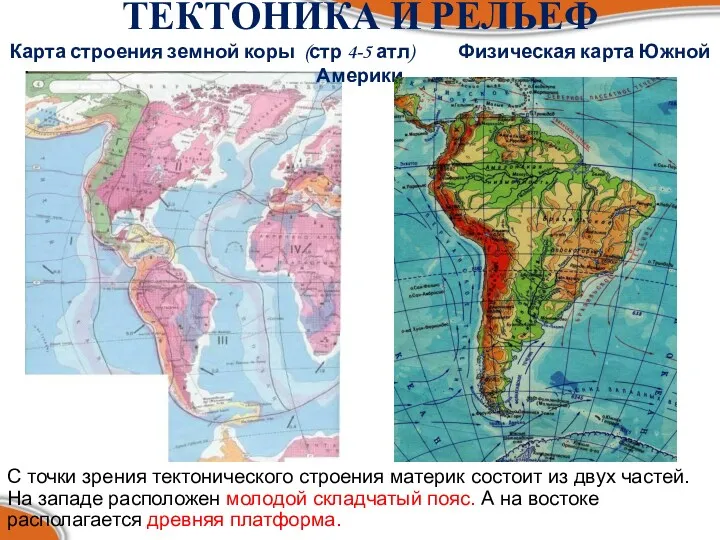 ТЕКТОНИКА И РЕЛЬЕФ Карта строения земной коры (стр 4-5 атл) Физическая карта Южной