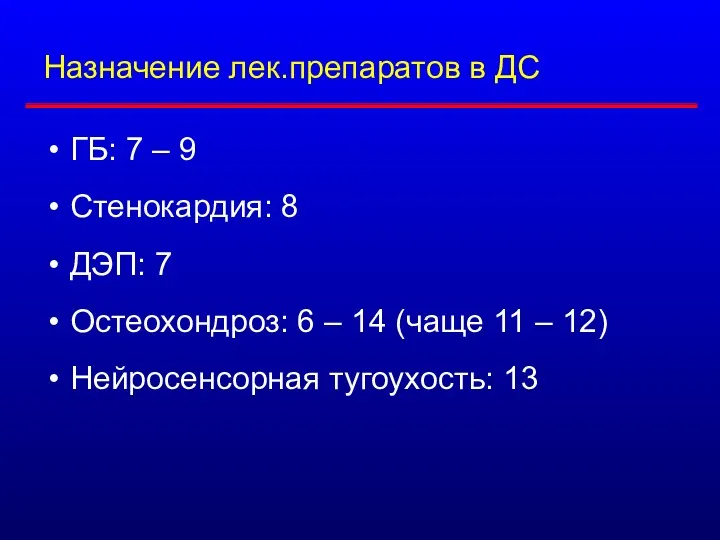 Назначение лек.препаратов в ДС ГБ: 7 – 9 Стенокардия: 8