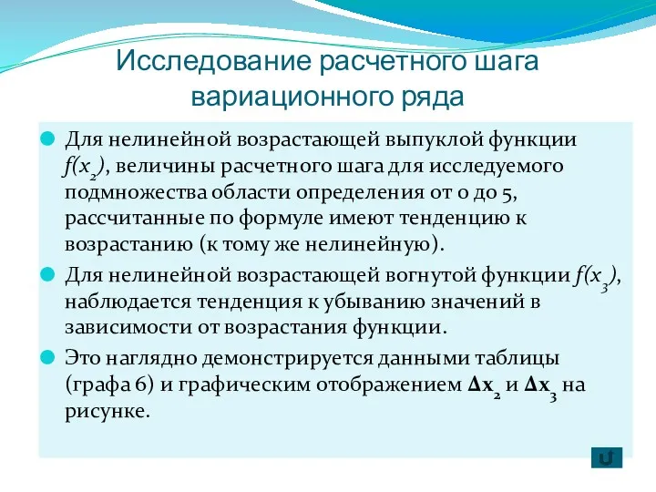 Исследование расчетного шага вариационного ряда Для нелинейной возрастающей выпуклой функции