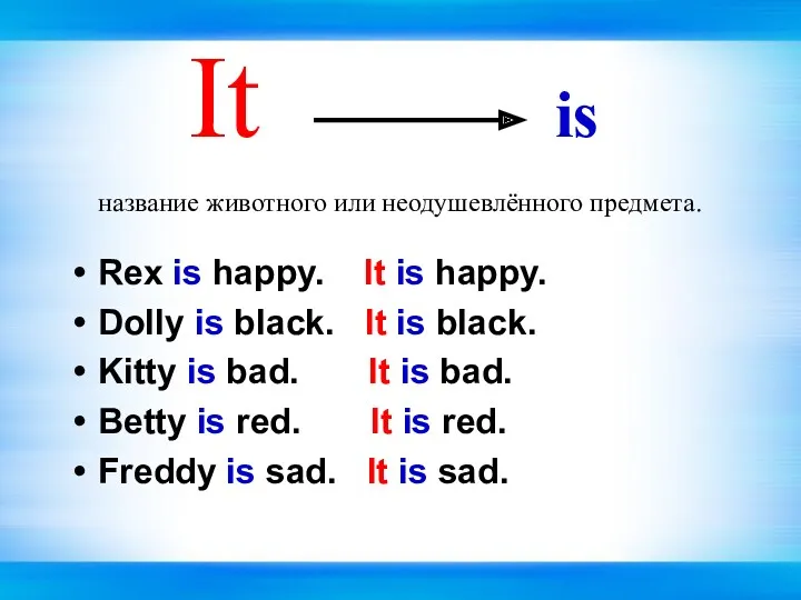 It is название животного или неодушевлённого предмета. Rex is happy.