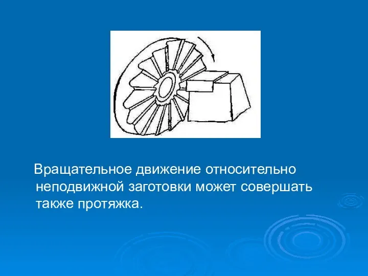 Вращательное движение относительно неподвижной заготовки может совершать также протяжка.