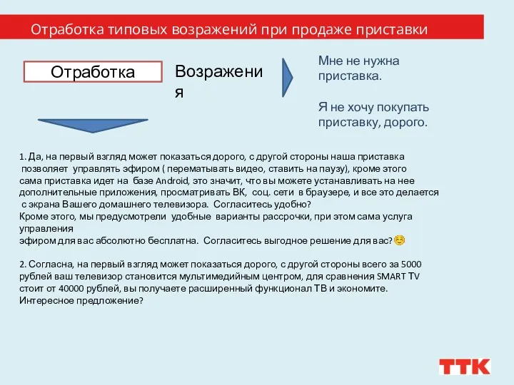 Отработка типовых возражений при продаже приставки Мне не нужна приставка.