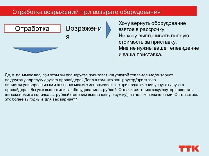 Отработка возражений при возврате оборудования Хочу вернуть оборудование взятое в