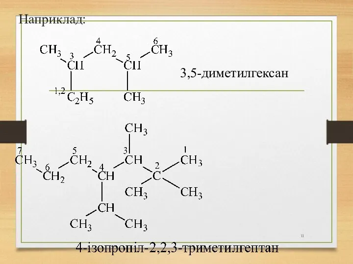 Наприклад: 3,5-диметилгексан