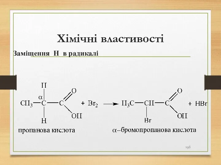 Хімічні властивості Заміщення Н в радикалі