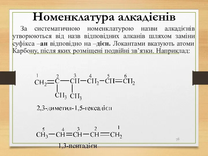 За систематичною номенклатурою назви алкадієнів утворюються від назв відповідних алканів