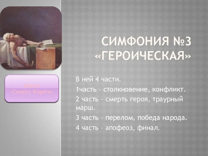 СИМФОНИЯ №3 «ГЕРОИЧЕСКАЯ» В ней 4 части. 1часть – столкновение,