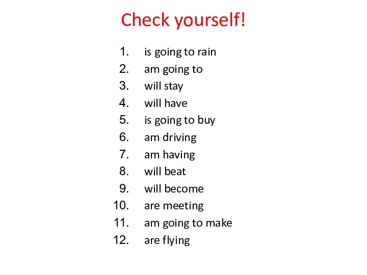 Check yourself! is going to rain am going to will