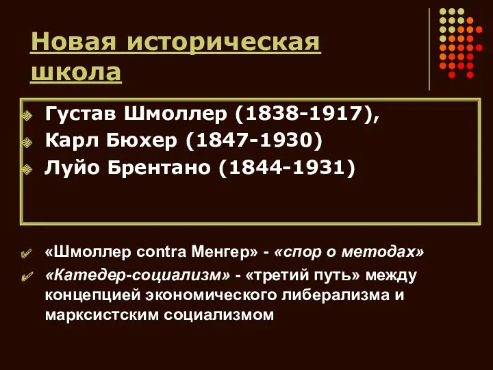 Новая историческая школа «Шмоллер contra Менгер» - «спор о методах»