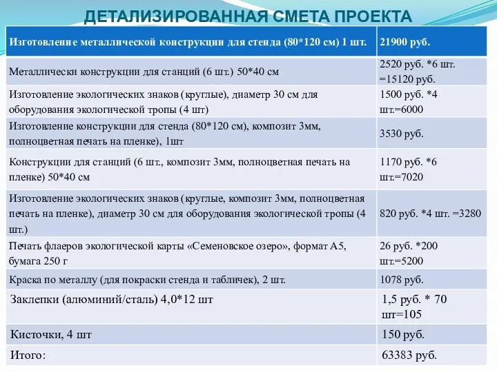 ДЕТАЛИЗИРОВАННАЯ СМЕТА ПРОЕКТА