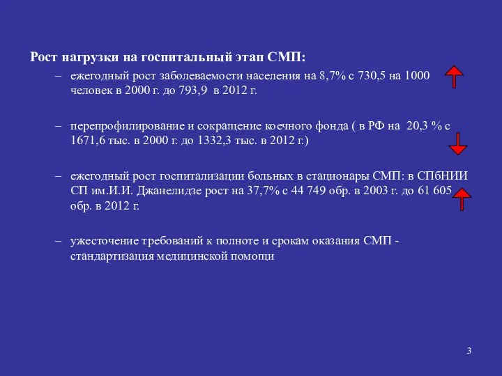 Рост нагрузки на госпитальный этап СМП: ежегодный рост заболеваемости населения