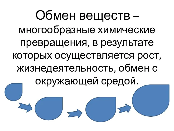 Обмен веществ – многообразные химические превращения, в результате которых осуществляется рост, жизнедеятельность, обмен с окружающей средой.