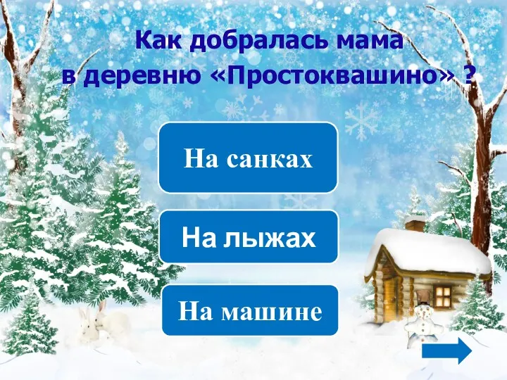 На машине На санках На лыжах Как добралась мама в деревню «Простоквашино» ?