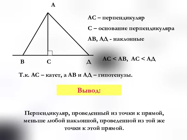 В С Д А АС – перпендикуляр С – основание