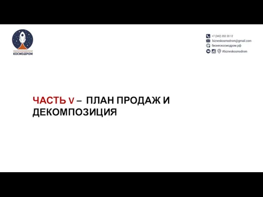 ЧАСТЬ V – ПЛАН ПРОДАЖ И ДЕКОМПОЗИЦИЯ