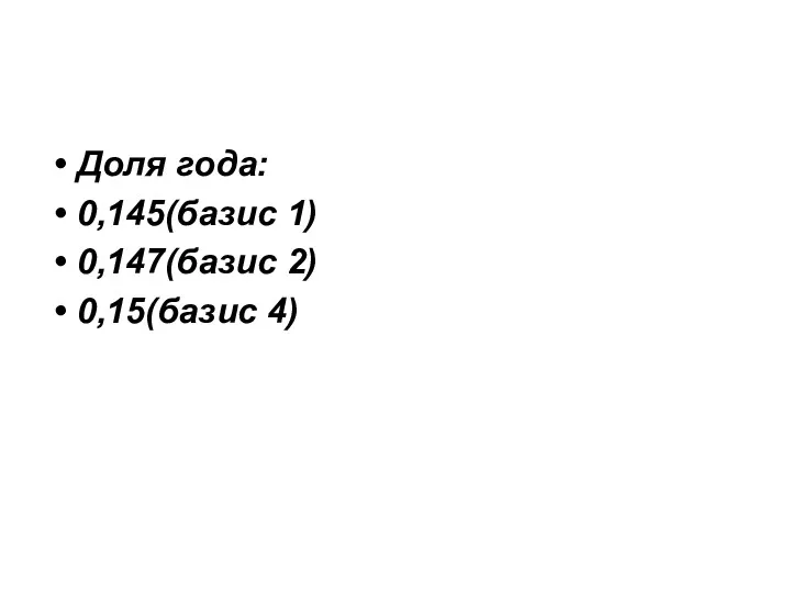 Доля года: 0,145(базис 1) 0,147(базис 2) 0,15(базис 4)