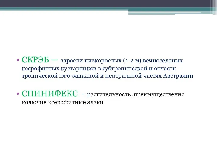 СКРЭБ — заросли низкорослых (1-2 м) вечнозеленых ксерофитных кустарников в