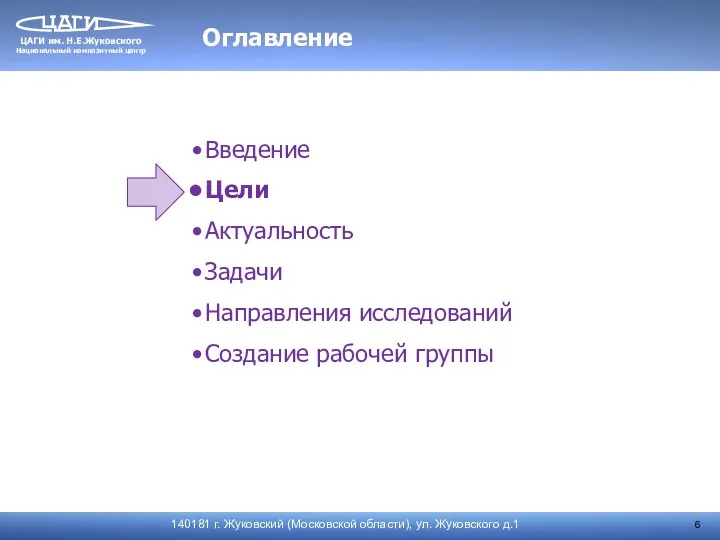 Введение Цели Актуальность Задачи Направления исследований Создание рабочей группы Оглавление