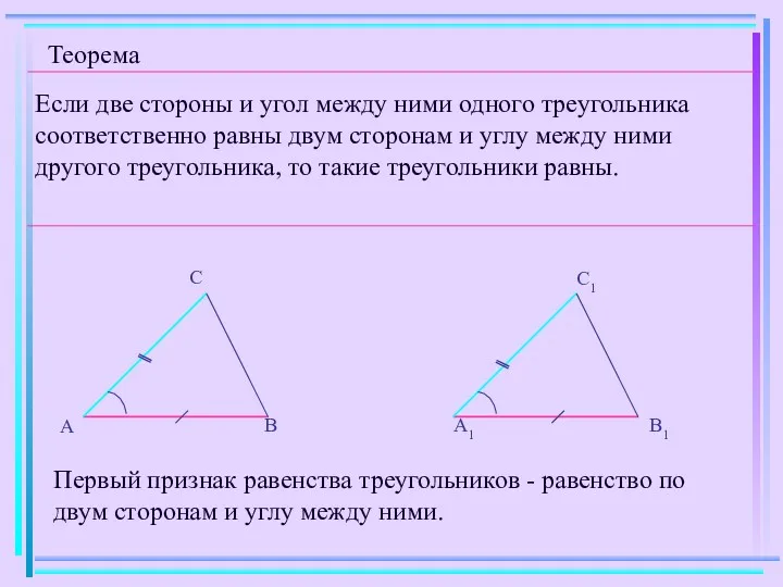 Теорема Если две стороны и угол между ними одного треугольника